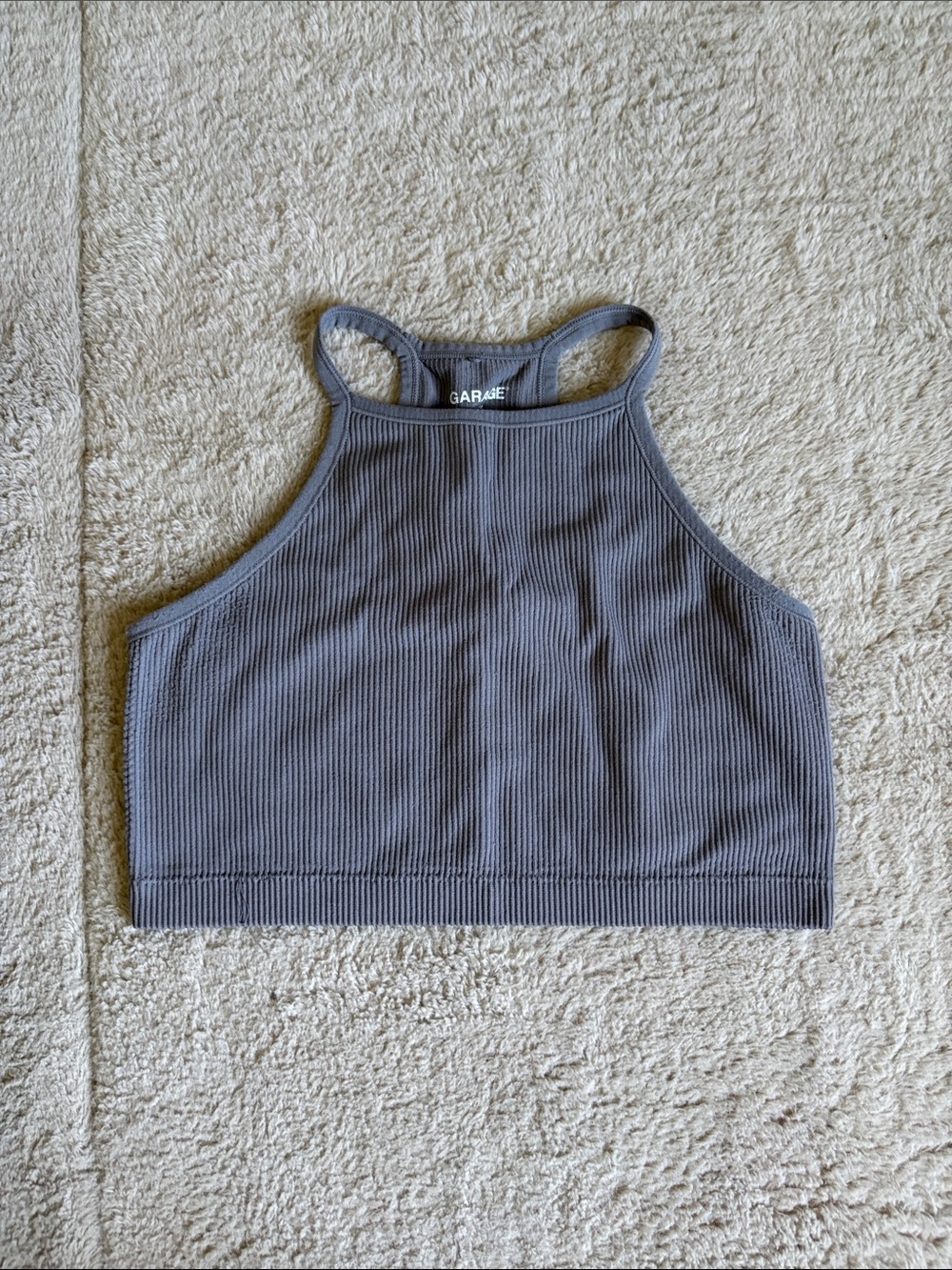 Garage Gray Ribbed High Neck Crop Tank
